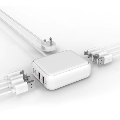 Qurzou USB Charging Station 40W, 8 Port USB C Charger Hub Multiport,PD Fast Charger Dock for iPhone,iPad,Samsung, Tablets,Fan (WHITE)