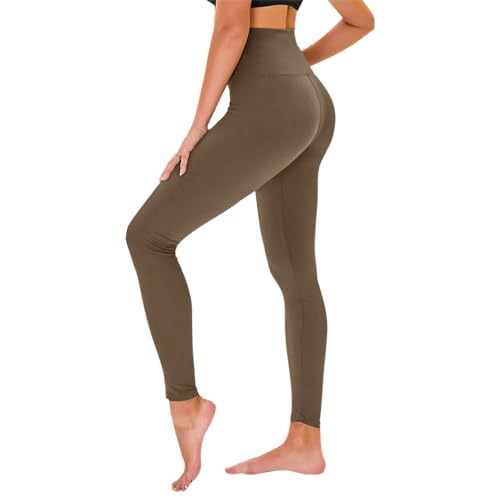 Tnnzeet High Waist Leggings Damen Elastische Leggins Weiche Sporthose Für Sport Gym, Mokka, L-Xl