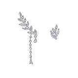OKAJEWELRY 925 Sterling Silver Ivy Leaves Earrings Post Cubic Zircon Ear Sweep Wrap Cuff Earring