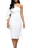 Dokotoo Womens Overlay One Shoulder Ruffle Bodycon Party Midi Dresses