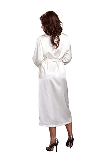 iCollection Women's Long Satin Robe, White, Small/Medium