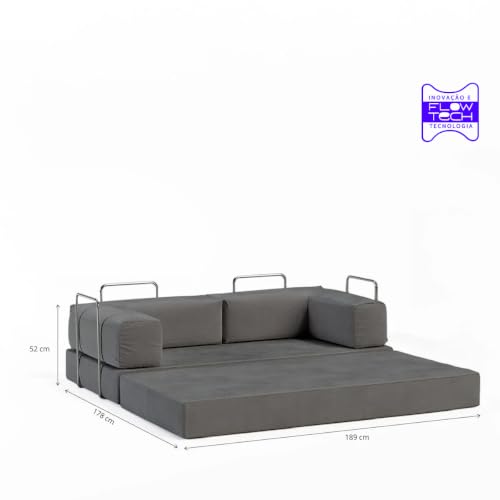 Sofá Cama Flowin Modular Cotelê Cinza Inflow | Retrátil, Vai Na Caixa