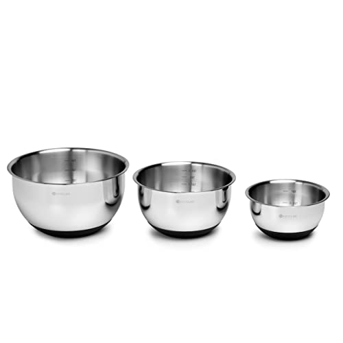 HexClad Set of Three Stainless Steel Mixing and Storage Bowls with Air Tight Vacuum Seals, Non