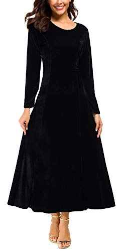 Urban CoCo Women's Elegant Long Sleeve Ruched Velvet Stretchy Long Dress (2XL, Black)