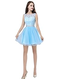 Belle House Vestidos de fiesta de graduación con cuello redondo y cuentas cortas para juniors y seniors