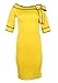 Donsane Women's Collared Solid Three-Quarter-Sleeve Short Fitted Dress, Yellow, Small
