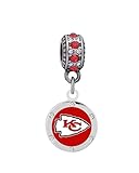 Kansas City Chiefs Charm with Crystals Fits Most bracelet Lines Including Pandora, Chamilia, Troll, Biagi, Zable, Kera, Personality, Reflections, Silverado and More