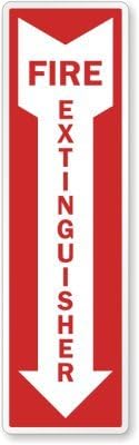 SmartSign 24 x 7 inch “Fire Extinguisher” Sign with Down Arrow, Pre-Cleared Holes, Digitally Printed, 55 mil HDPE Plastic, Red and White