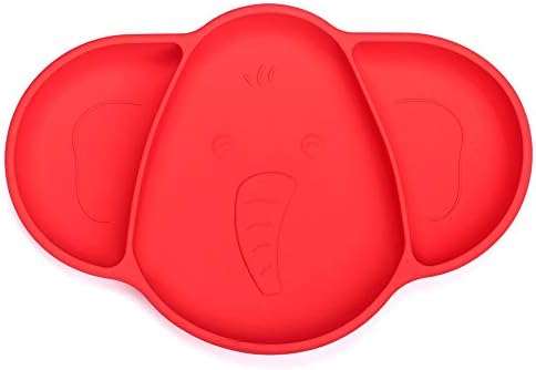 Baby Suction Plates for Toddlers, Toddler Plates, iKiKin Silicone Portable Baby Placemat for High Chair and Table, Non Slip, BPA-Free Dishwasher and Microwave Safe (Red)