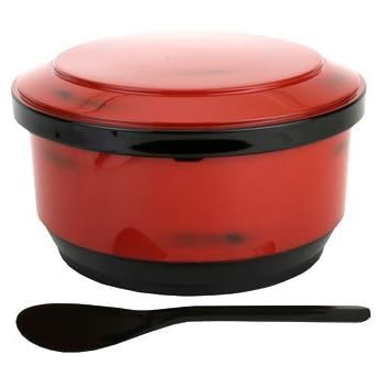 JapanBargain 2075, Rice Serving Bowl with Lid and Rice Paddle Scoop Japanese Ohitsu Chinese Asian Restaurant Rice Container for 3-5 Serving, Red