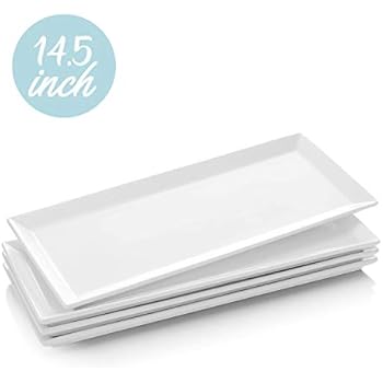 Krockery Large Porcelain Serving Platters, White Plates, Rectangular Serving Trays for Parties, - 14.5 Inch, Set of 4