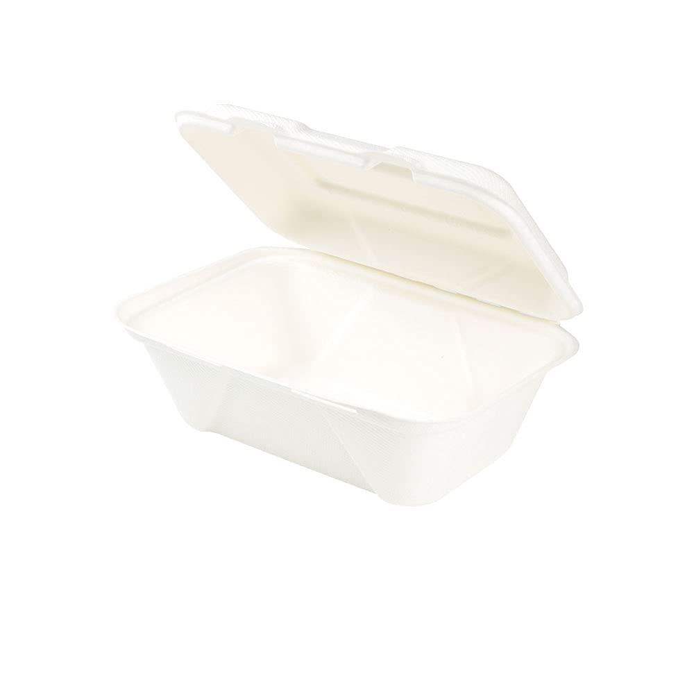 BIOZOYG sugarcane burger-box with hinged lid I 50 pcs. compostable snack packaging made of bagasse - biodegradable I chips menu box square I lunch-to-go-box 18 x 13,6 x 5,9 cm 50 pieces