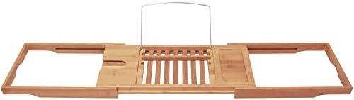 Premium Bathtub Tray Natural Bamboo Extendable To 42 Inches, For A Relaxing Bath Experience, Multi Positions For Awesome Reading, Place For Phone and Wineglass. Adjustable Size To Fit Most Bathtubs