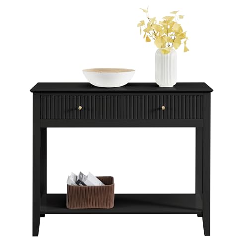 ALTALIA DECO HOME Credenza Recibidor - Mueble Recibidor Moderno de Madera Color Vintage Consola Mesa de Entrada con Particiones Dobles Ideal para Recibidor de Entrada, Sala Comedor Mueble TV (Negro)