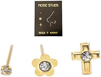 Sparkling 9 Karat Gold Bend to Fit Nose Studs - 3 Pack
