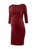 Liu & Qu Women's Ruched Maternity Bodycon Dress Mama Causual 3/4 Sleeve Wrap Dresses Wine Red M