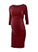 Liu & Qu Women's Ruched Maternity Bodycon Dress Mama Causual 3/4 Sleeve Wrap Dresses Wine Red M