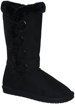 Tina/02 Plain Color Four Button Fur Lined Mid-calf Snow Boots (6, black)