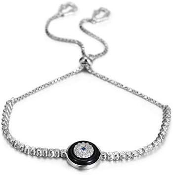 Womens Stainless Steel Gold Plated Adjustable Evil Eye Bracelet
