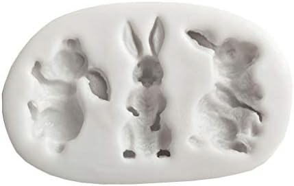 LAOSI 3-Cavity 3D Cute Animal Rabbit Bunny Shapes Silicone Fondant Silicone Mold Cake Soap DIY Handmade Chocolate Biscuit Mould Decorating Baking Tool
