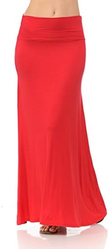 Shamaim Womens Fold Over Maxi Long Skirt Red 3X-Large