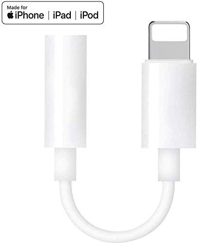 [Apple MFi Certified] for iPhone Lightning to 3.5mm Headphone Jack Adapter Female Audio Connector Compatible with iPhone Xs XR 8 7 Plus ipad, Support Music Control & Calling Function & iOS 12-White