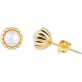 Magna Bijoux Brass Simulated Pearl Flower Stud Earrings