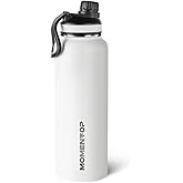 MOMENTOP Sports Water Bottle Spout Lid, Proof Sport Desing, Vacuum Insulated Stainless Steel, Wide Mouth, Doble Wall, Triple Insulation Technology, Thermo Mug, 40 oz, White