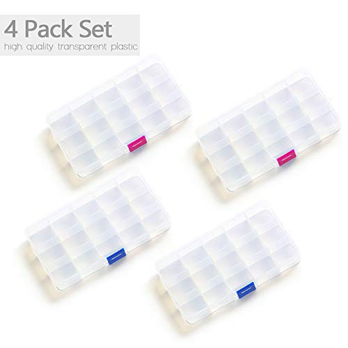 Opret Jewelry Organizer(4 Pack), Transparent Plastic Bead Organizers(15 grids) with Movable Dividers Earring Storage Containers Small Craft Storage - Thumbnail 2