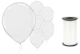 (72) Clear Transparent Latex 12 Inch Balloons and White Curling Ribbon Bundle