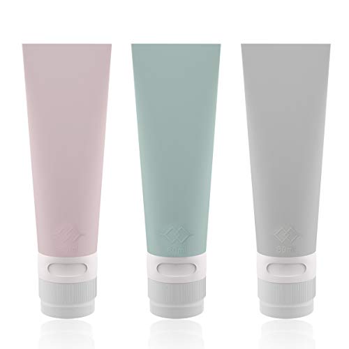 Flacon Vide Voyage MEYUEWAL Ensemble Bouteille de Voyage en Silicone 3pcs(80ml) sans BPA FDA,Portable Set de Soin de Toilette pour Lotion, Shampooing, Parfait pour Voyage, Vacances, Camping
