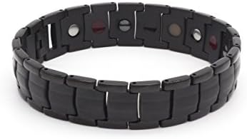 Mens New Five Element All Black Stainless Steel Row Magnetic Bracelet with Free Link Removal Tool
