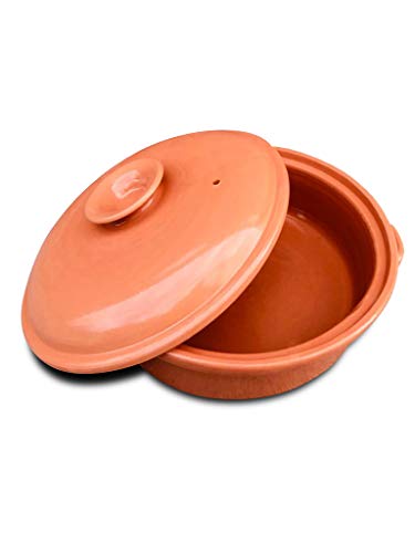 Casserole Dish,Glazed Natural Cooker/Roaster, Turkey Large Size Cooking Tureen, Clay Covered Casserole for Slow Cooking (14", Clay Casserole Dish)