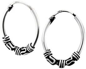 Bali Style Sterling Silver Medium Endless Hoop Earrings Oval Shaped .62 Inch (16mm)