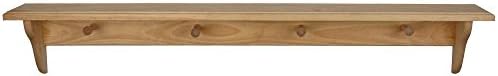 43" x 5.25" Unfinished Wood Floating Wall Shelf Decor with Pegs