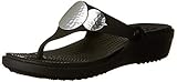 crocs Women's Sanrah Embellished Flip Wedge Sandal, Black/Silver Metallic, 10 M US