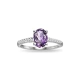 GemStar USA Sterling Silver Amethyst and White Topaz Oval Crown Ring