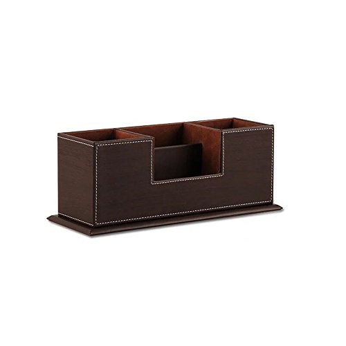 UnionBasic PU Leather 4 Compartment Desk Organizer Card/Pen/Pencil/Mobile Phone Office Supplies Holder Collection Desktop Organizer (Wood Grain Coffee)