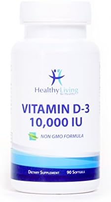Vitamin D3 10,000 IU for Healthy Muscle Function, Bone Healthy, Joint & Immune Support,No- GMO, 3 Months Supply,High Potency Vitamin D Supplement. Made in USA