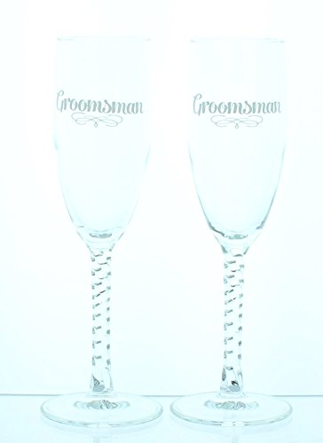Set of 2 Champagne Flutes - Groomsman Design.