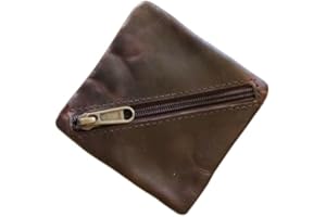 MILITARIA STUFFS Premium Leather Coin Pouch, Full Grain Leather Zippered Change Holder, Mini Pocket Wallet for Men,Handmade Purse Organizer (Brown)