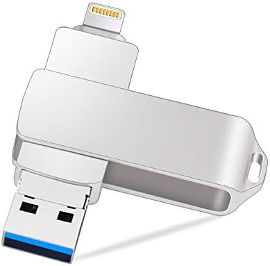 USB Flash Drive for iPhone 32GB KEATHY Memory Stick USB 3.0/Lightning/Micro 3-in-1 Metal Thumb Drive Jump Drives External Storage for iOS iPhone iPad MacBook PC, Android, Silver (32GB, Silver)