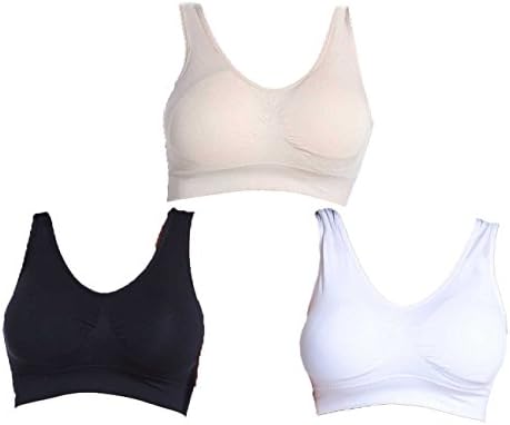 Julia Lifelover 3PACK Women's Racerback Seamless Sports Bra Wire Free Yoga Bra (32ABC 34A, Black+White+Yellowish)
