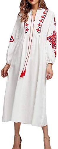 Hajotrawa Women Abaya Muslim Saudi Classic Puff Sleeve Smocked Fringe Dress