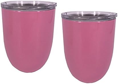 ICICLE 10oz Double Wall Vacuum Insulated Stemless Stainless Steel Lowball Wine Glass Tumbler with Spill Proof &amp; Slide Lock Lid – BPA Free (2, Light Pink)