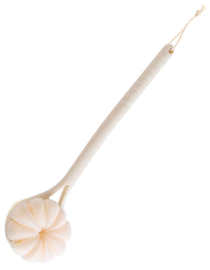 Back Scrubber Brush, Shower Brush for Exfoliating Skin and A Soft Scrub, Long Handle Bath Brush with Bath Mesh Sponge and Soft Bristles, Cleans The Body Easily (White)