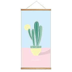 Hanging Poster Wooden Framed Fashion Beautiful Cactus Theme Home Wall Canvas Prints Ready to Hang - 18"x36"