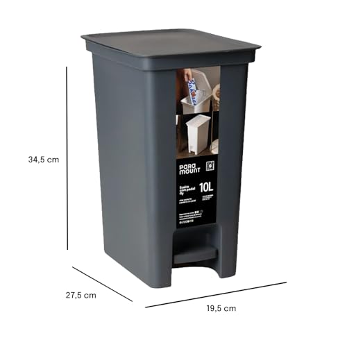 Lixeira Plástica 10 Litros Fly Paramount com Pedal, Tampa com Acionamento por Pedal e Aro Interno para Fixar Saco de Lixo – Ideal para Banheiro, Cozinha e Lavabo (Preto)