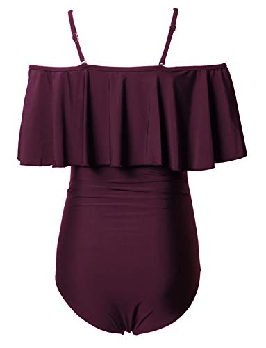 GINKANA Maternity Bikinis Tankini Flouncing One Piece Swimsuit Pregnancy Beachwear Summer Bathing Suits Burgundy