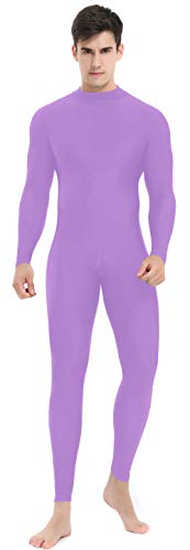 Speerise Mens Turtleneck Spandex Long Sleeve Unitard Bodysuit Dancewear, Violet, S